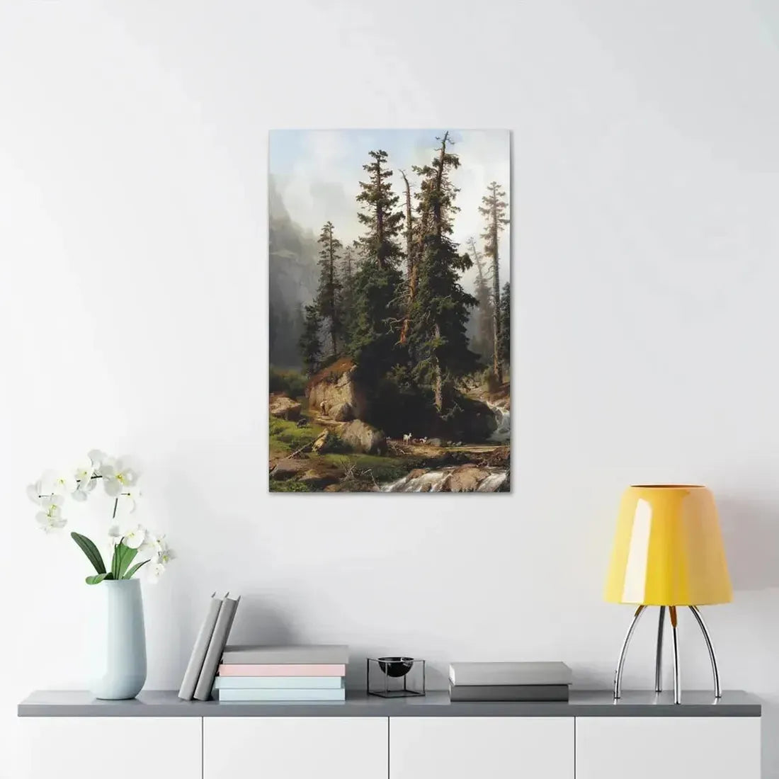 Johann Joseph Jansen (1829-1905) A shepherd and goats in a mountainous landscape 1873 - Canvas Wall Art - The Sticker Space