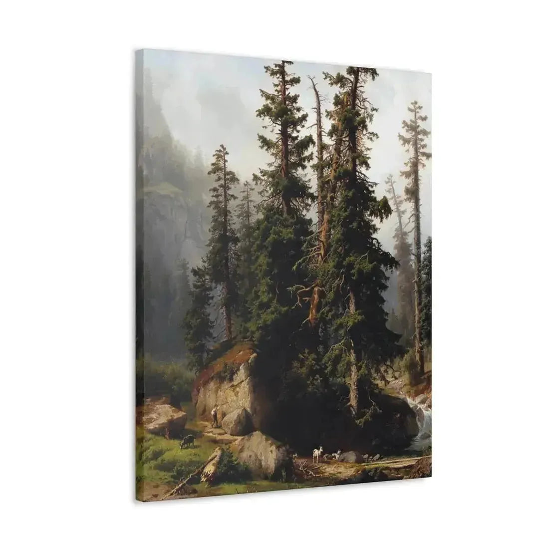 Johann Joseph Jansen (1829-1905) A shepherd and goats in a mountainous landscape 1873 - Canvas Wall Art - The Sticker Space