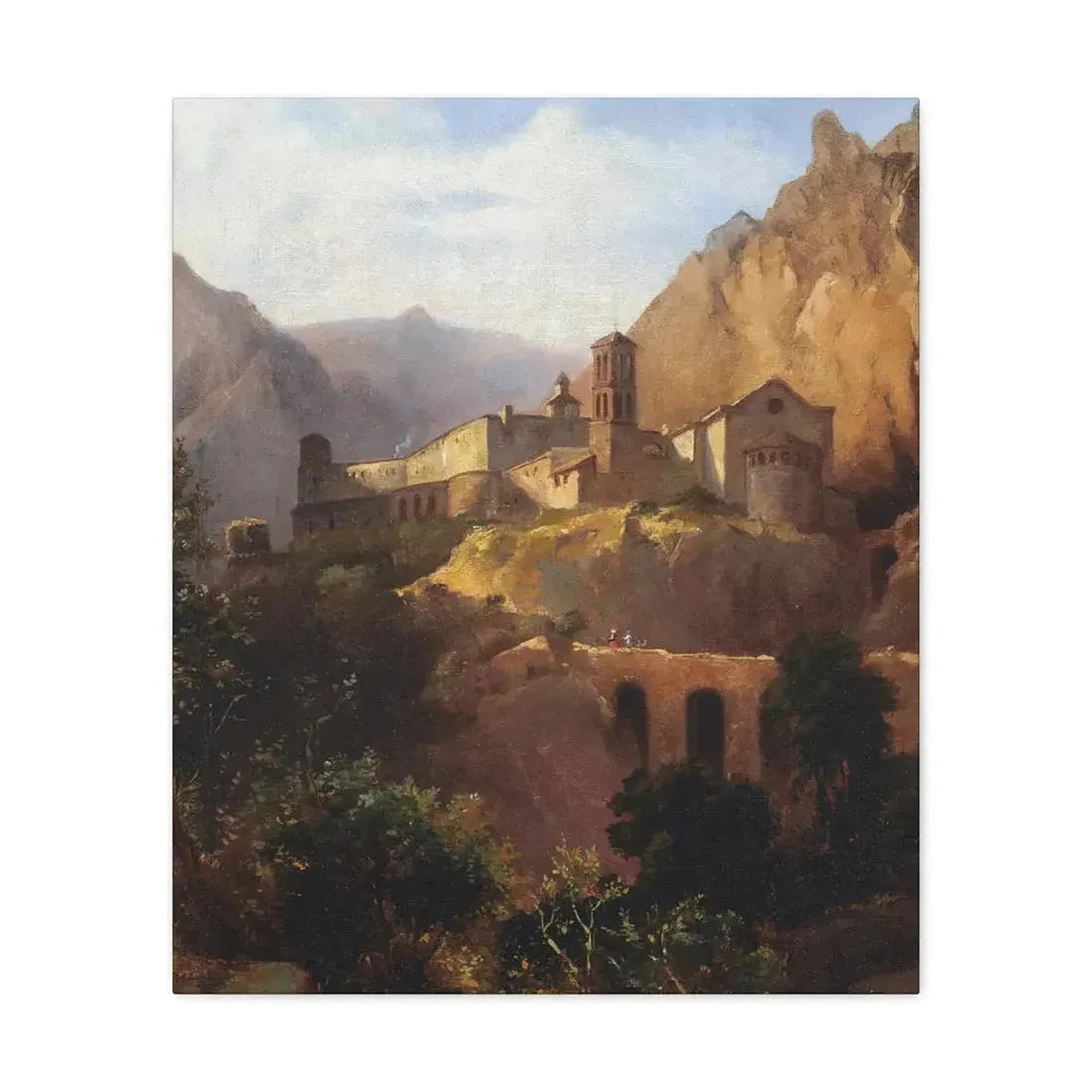 Johann Wilhelm Schirmer (1807-1863) Italian monastery on wood - Canvas Wall Art 20″ x 24″ 1.25" - The Sticker Space