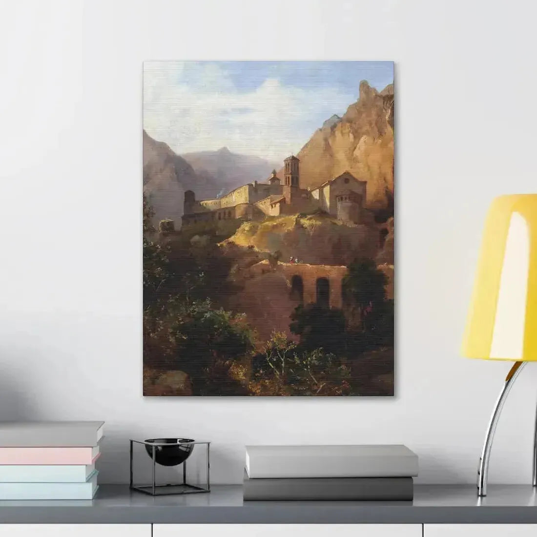 Johann Wilhelm Schirmer (1807-1863) Italian monastery on wood - Canvas Wall Art - The Sticker Space