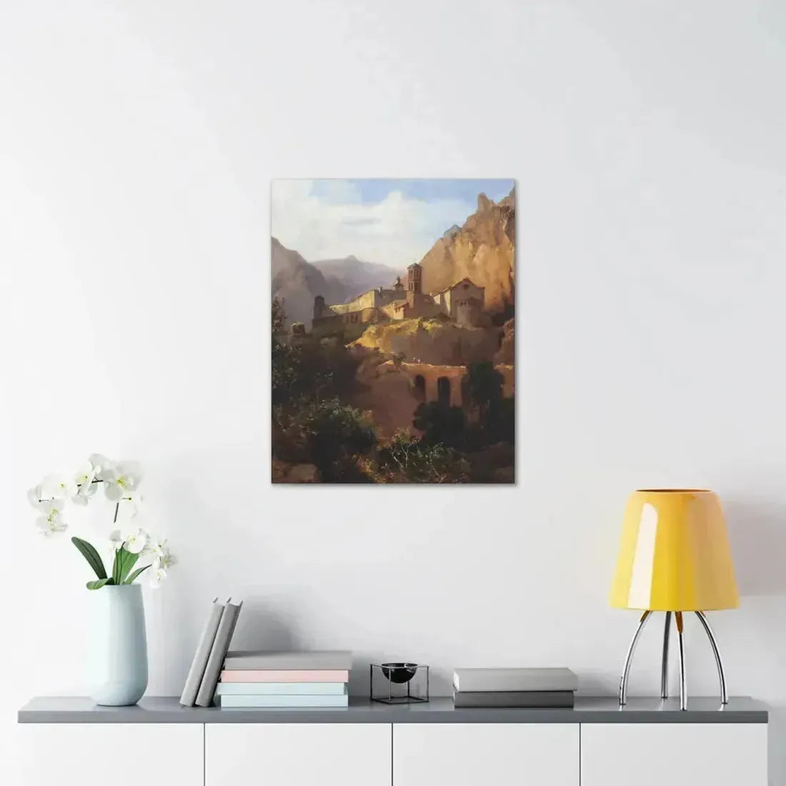 Johann Wilhelm Schirmer (1807-1863) Italian monastery on wood - Canvas Wall Art - The Sticker Space