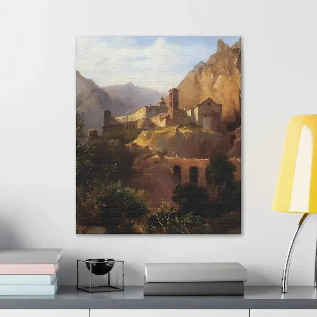 Johann Wilhelm Schirmer (1807-1863) Italian monastery on wood - Canvas Wall Art - The Sticker Space