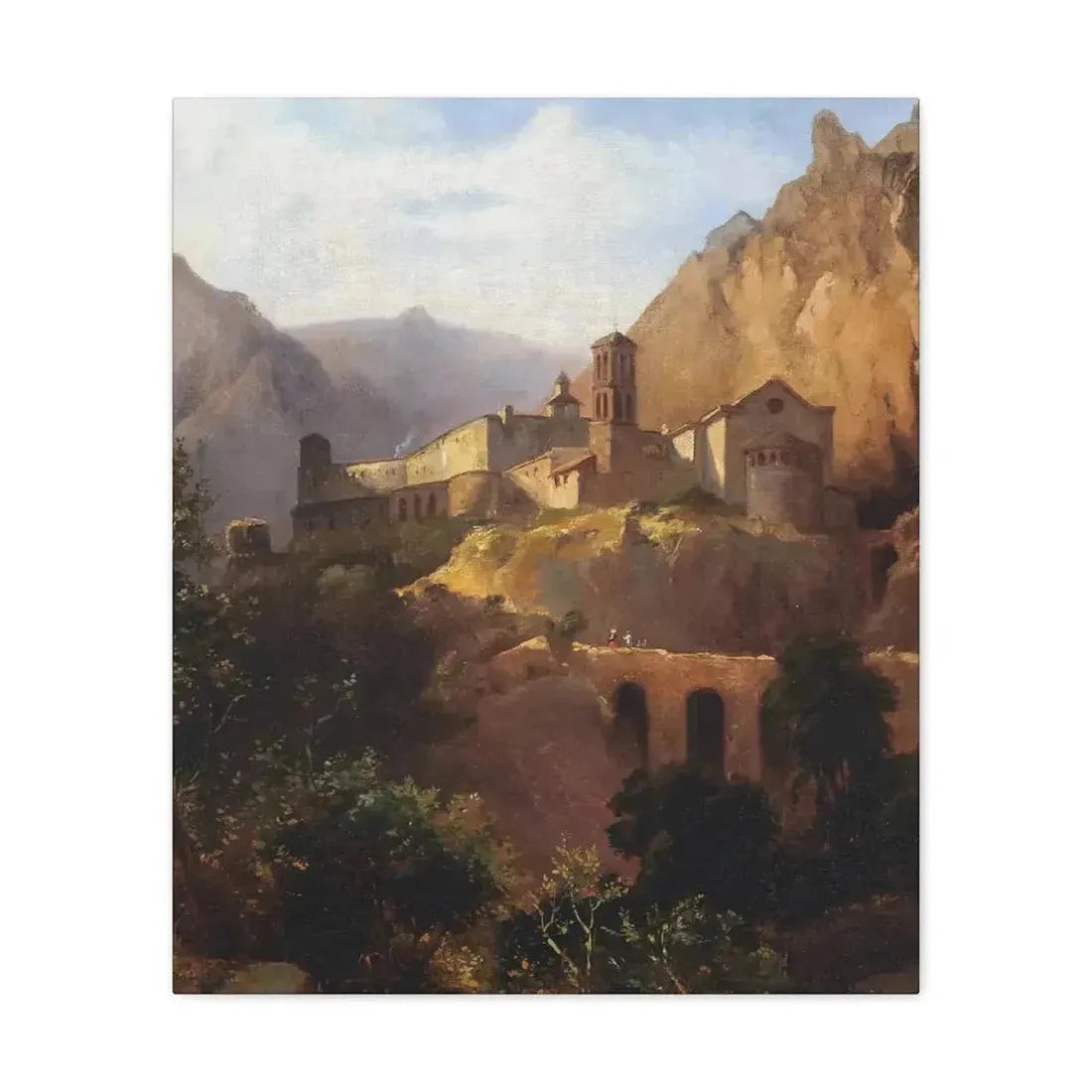 Johann Wilhelm Schirmer (1807-1863) Italian monastery on wood - Canvas Wall Art - The Sticker Space