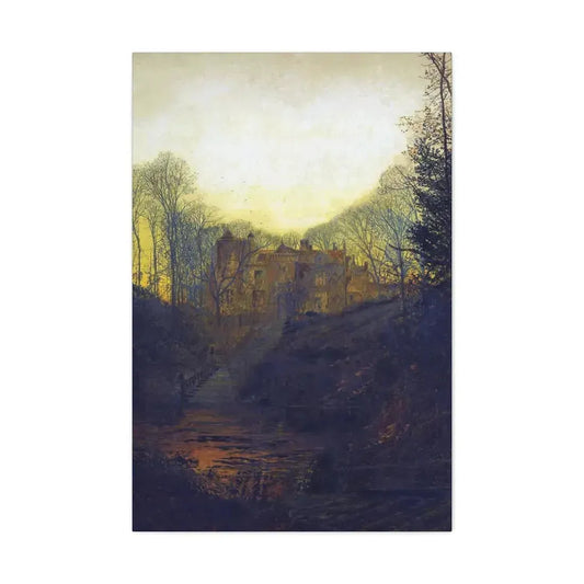 John Atkinson Grimshaw (1836-1893) A Manor House in Autumn - 1881 - Canvas Wall Art 24″ x 36″ 1.25" - The Sticker Space