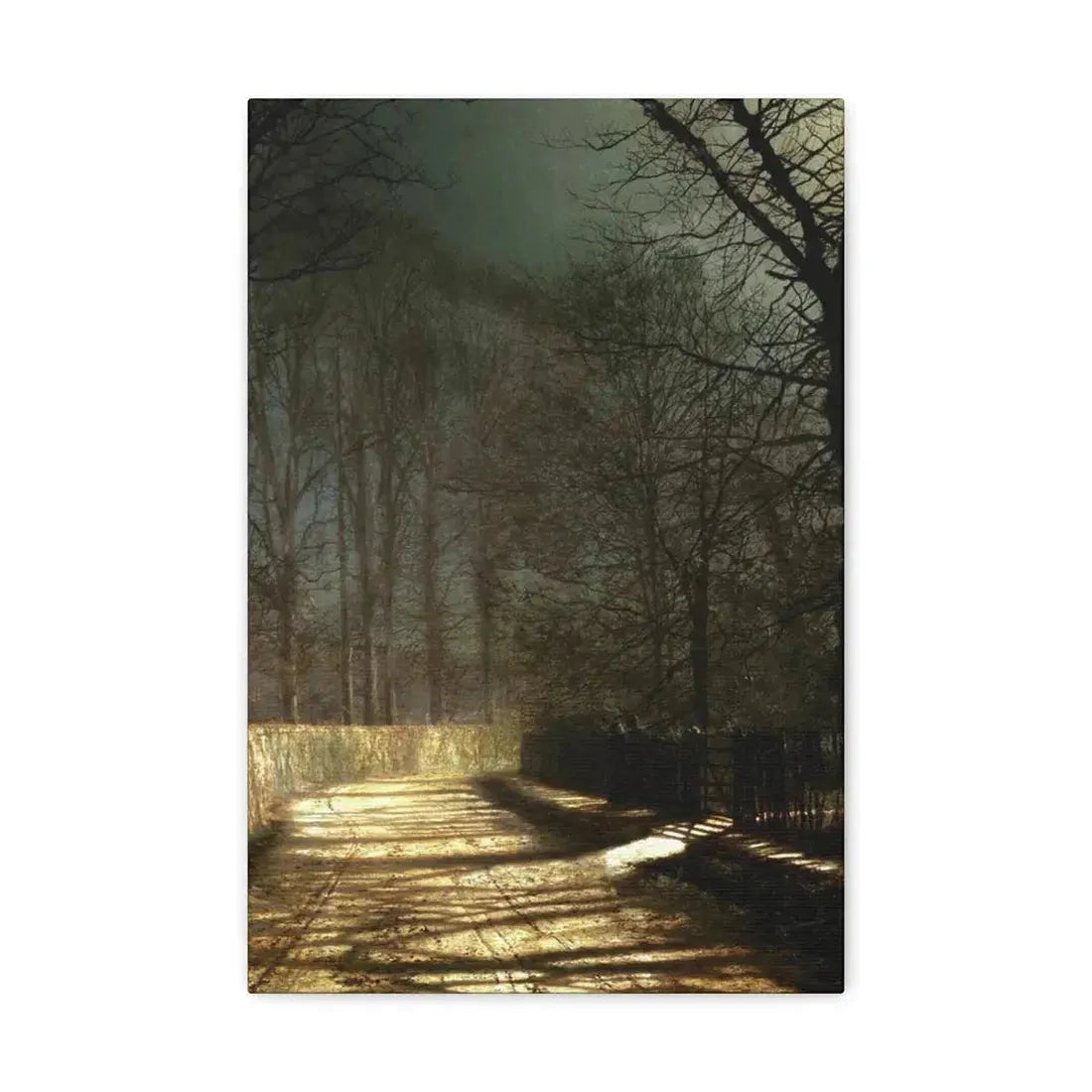 John Atkinson Grimshaw (1836-1893) A Moonlit Lane, with Two Lovers by a Gate - c1860-1893 - Canvas Wall Art 12" x 18" 1.25" - The Sticker Space
