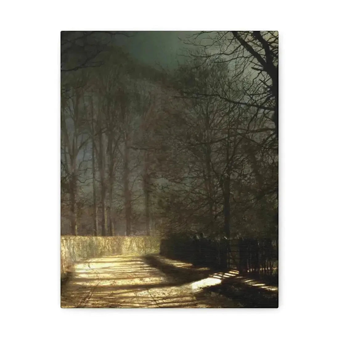 John Atkinson Grimshaw (1836-1893) A Moonlit Lane, with Two Lovers by a Gate - c1860-1893 - Canvas Wall Art - The Sticker Space