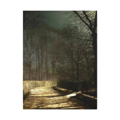 John Atkinson Grimshaw (1836-1893) A Moonlit Lane, with Two Lovers by a Gate - c1860-1893 - Canvas Wall Art - The Sticker Space