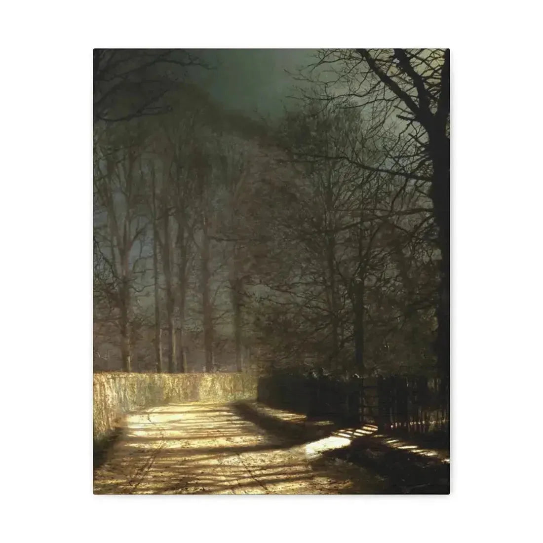 John Atkinson Grimshaw (1836-1893) A Moonlit Lane, with Two Lovers by a Gate - c1860-1893 - Canvas Wall Art - The Sticker Space