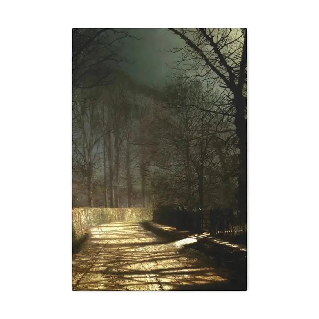 John Atkinson Grimshaw (1836-1893) A Moonlit Lane, with Two Lovers by a Gate - c1860-1893 - Canvas Wall Art - The Sticker Space