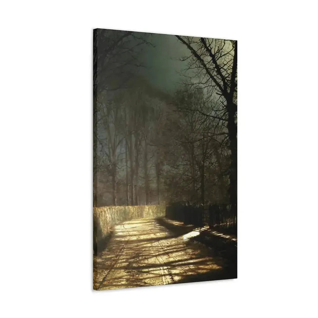 John Atkinson Grimshaw (1836-1893) A Moonlit Lane, with Two Lovers by a Gate - c1860-1893 - Canvas Wall Art - The Sticker Space
