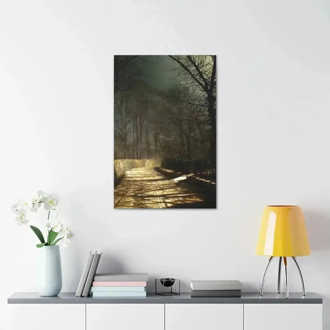 John Atkinson Grimshaw (1836-1893) A Moonlit Lane, with Two Lovers by a Gate - c1860-1893 - Canvas Wall Art - The Sticker Space