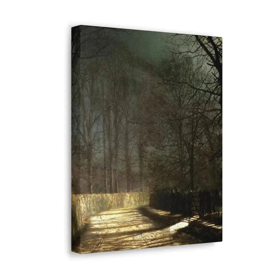 John Atkinson Grimshaw (1836-1893) A Moonlit Lane, with Two Lovers by a Gate - c1860-1893 - Canvas Wall Art - The Sticker Space