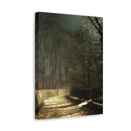 John Atkinson Grimshaw (1836-1893) A Moonlit Lane, with Two Lovers by a Gate - c1860-1893 - Canvas Wall Art - The Sticker Space