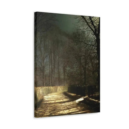 John Atkinson Grimshaw (1836-1893) A Moonlit Lane, with Two Lovers by a Gate - c1860-1893 - Canvas Wall Art - The Sticker Space