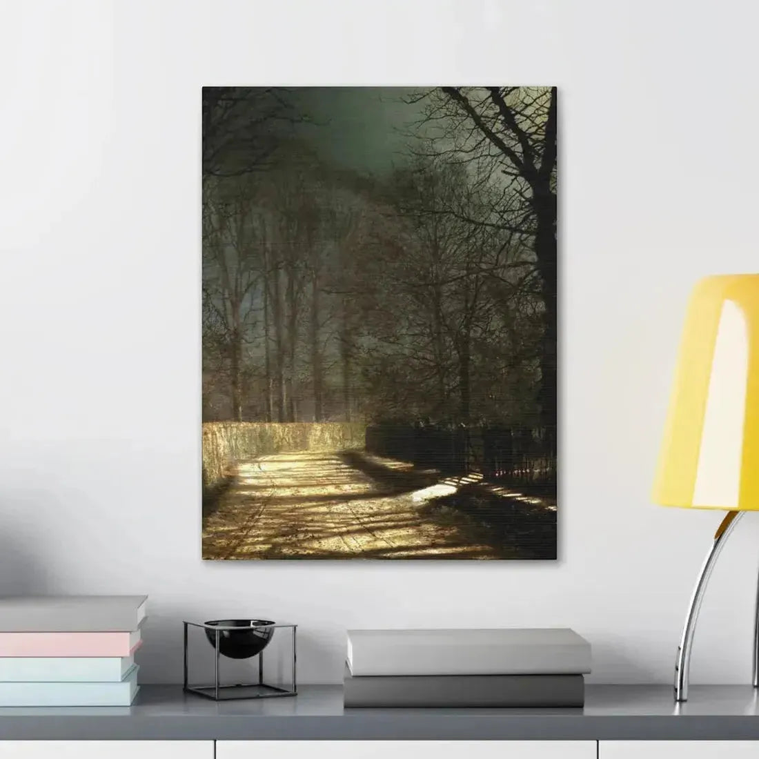 John Atkinson Grimshaw (1836-1893) A Moonlit Lane, with Two Lovers by a Gate - c1860-1893 - Canvas Wall Art - The Sticker Space