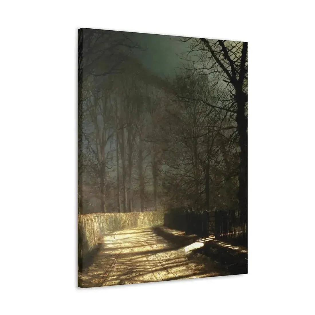 John Atkinson Grimshaw (1836-1893) A Moonlit Lane, with Two Lovers by a Gate - c1860-1893 - Canvas Wall Art - The Sticker Space