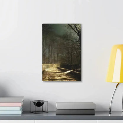 John Atkinson Grimshaw (1836-1893) A Moonlit Lane, with Two Lovers by a Gate - c1860-1893 - Canvas Wall Art - The Sticker Space