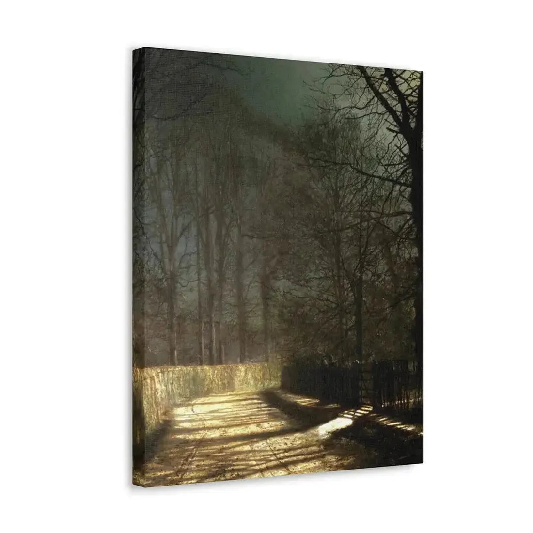 John Atkinson Grimshaw (1836-1893) A Moonlit Lane, with Two Lovers by a Gate - c1860-1893 - Canvas Wall Art - The Sticker Space