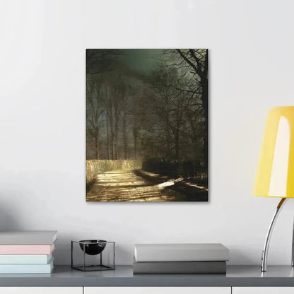 John Atkinson Grimshaw (1836-1893) A Moonlit Lane, with Two Lovers by a Gate - c1860-1893 - Canvas Wall Art - The Sticker Space