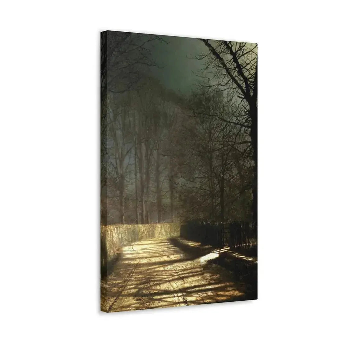John Atkinson Grimshaw (1836-1893) A Moonlit Lane, with Two Lovers by a Gate - c1860-1893 - Canvas Wall Art - The Sticker Space
