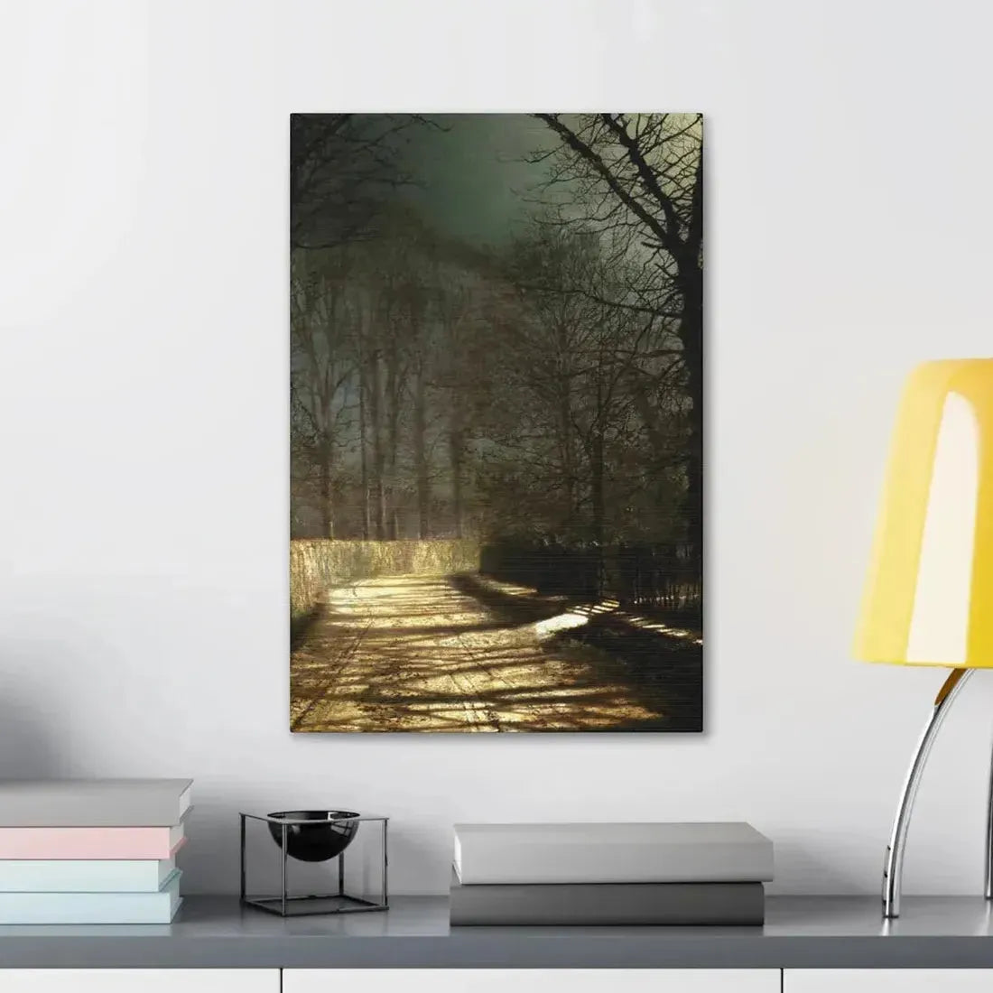 John Atkinson Grimshaw (1836-1893) A Moonlit Lane, with Two Lovers by a Gate - c1860-1893 - Canvas Wall Art - The Sticker Space