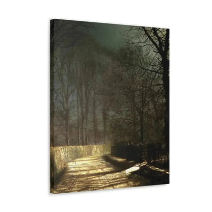 John Atkinson Grimshaw (1836-1893) A Moonlit Lane, with Two Lovers by a Gate - c1860-1893 - Canvas Wall Art - The Sticker Space