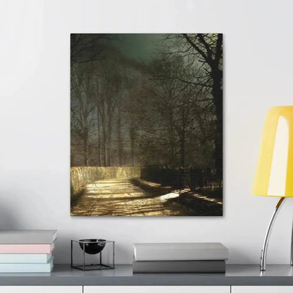 John Atkinson Grimshaw (1836-1893) A Moonlit Lane, with Two Lovers by a Gate - c1860-1893 - Canvas Wall Art - The Sticker Space