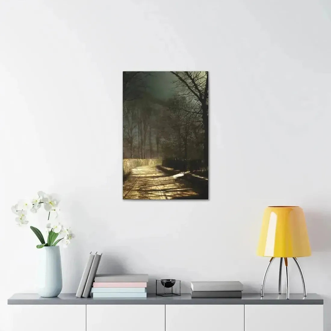 John Atkinson Grimshaw (1836-1893) A Moonlit Lane, with Two Lovers by a Gate - c1860-1893 - Canvas Wall Art - The Sticker Space