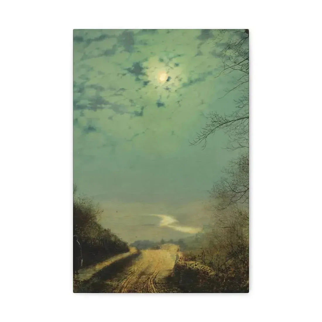 John Atkinson Grimshaw (1836-1893) A Wet Road By Moonlight, Wharfedale - Canvas Wall Art 12" x 18" 1.25" - The Sticker Space