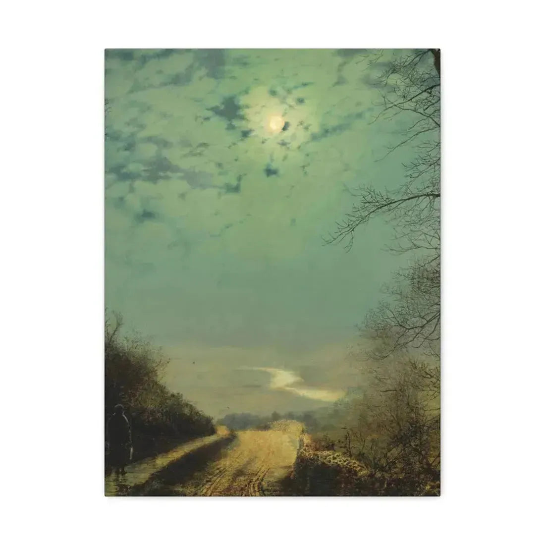 John Atkinson Grimshaw (1836-1893) A Wet Road By Moonlight, Wharfedale - Canvas Wall Art 18″ x 24″ 1.25" - The Sticker Space