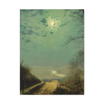 John Atkinson Grimshaw (1836-1893) A Wet Road By Moonlight, Wharfedale - Canvas Wall Art 18″ x 24″ 1.25" - The Sticker Space