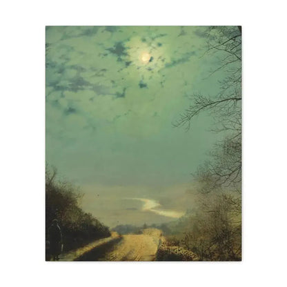 John Atkinson Grimshaw (1836-1893) A Wet Road By Moonlight, Wharfedale - Canvas Wall Art 20″ x 24″ 1.25" - The Sticker Space