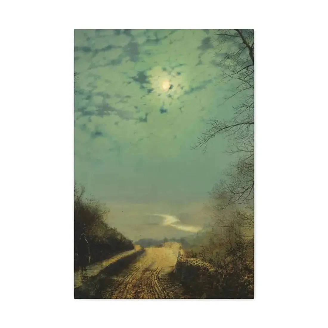 John Atkinson Grimshaw (1836-1893) A Wet Road By Moonlight, Wharfedale - Canvas Wall Art 20″ x 30″ 1.25" - The Sticker Space