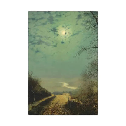 John Atkinson Grimshaw (1836-1893) A Wet Road By Moonlight, Wharfedale - Canvas Wall Art 20″ x 30″ 1.25" - The Sticker Space