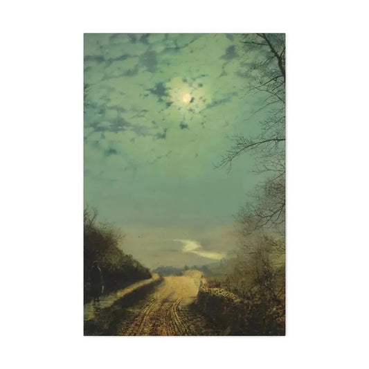 John Atkinson Grimshaw (1836-1893) A Wet Road By Moonlight, Wharfedale - Canvas Wall Art 24″ x 36″ 1.25" - The Sticker Space