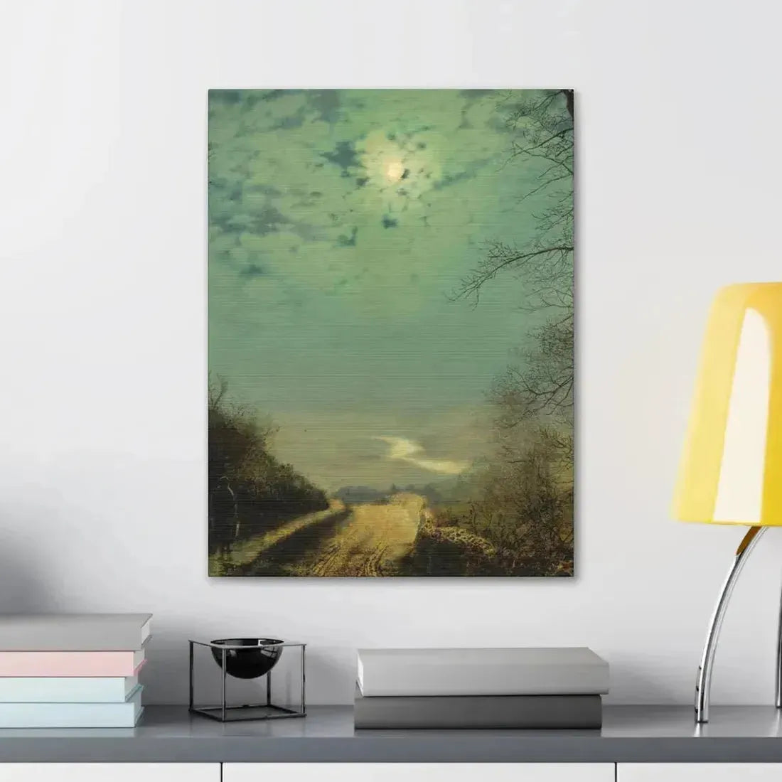 John Atkinson Grimshaw (1836-1893) A Wet Road By Moonlight, Wharfedale - Canvas Wall Art - The Sticker Space