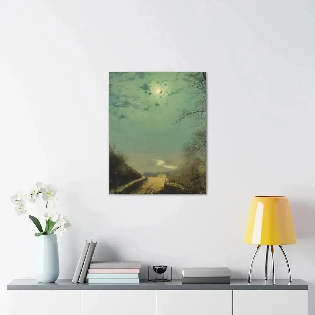 John Atkinson Grimshaw (1836-1893) A Wet Road By Moonlight, Wharfedale - Canvas Wall Art - The Sticker Space