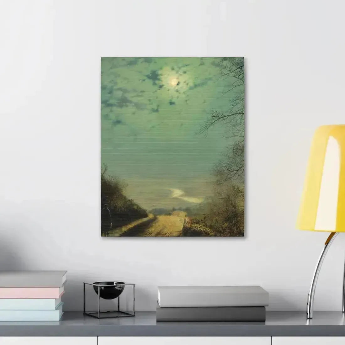 John Atkinson Grimshaw (1836-1893) A Wet Road By Moonlight, Wharfedale - Canvas Wall Art - The Sticker Space