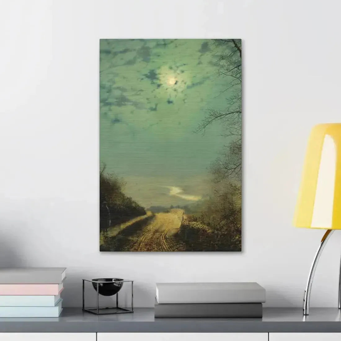 John Atkinson Grimshaw (1836-1893) A Wet Road By Moonlight, Wharfedale - Canvas Wall Art - The Sticker Space