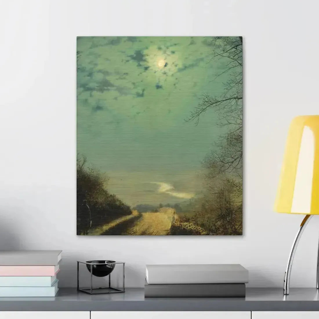 John Atkinson Grimshaw (1836-1893) A Wet Road By Moonlight, Wharfedale - Canvas Wall Art - The Sticker Space