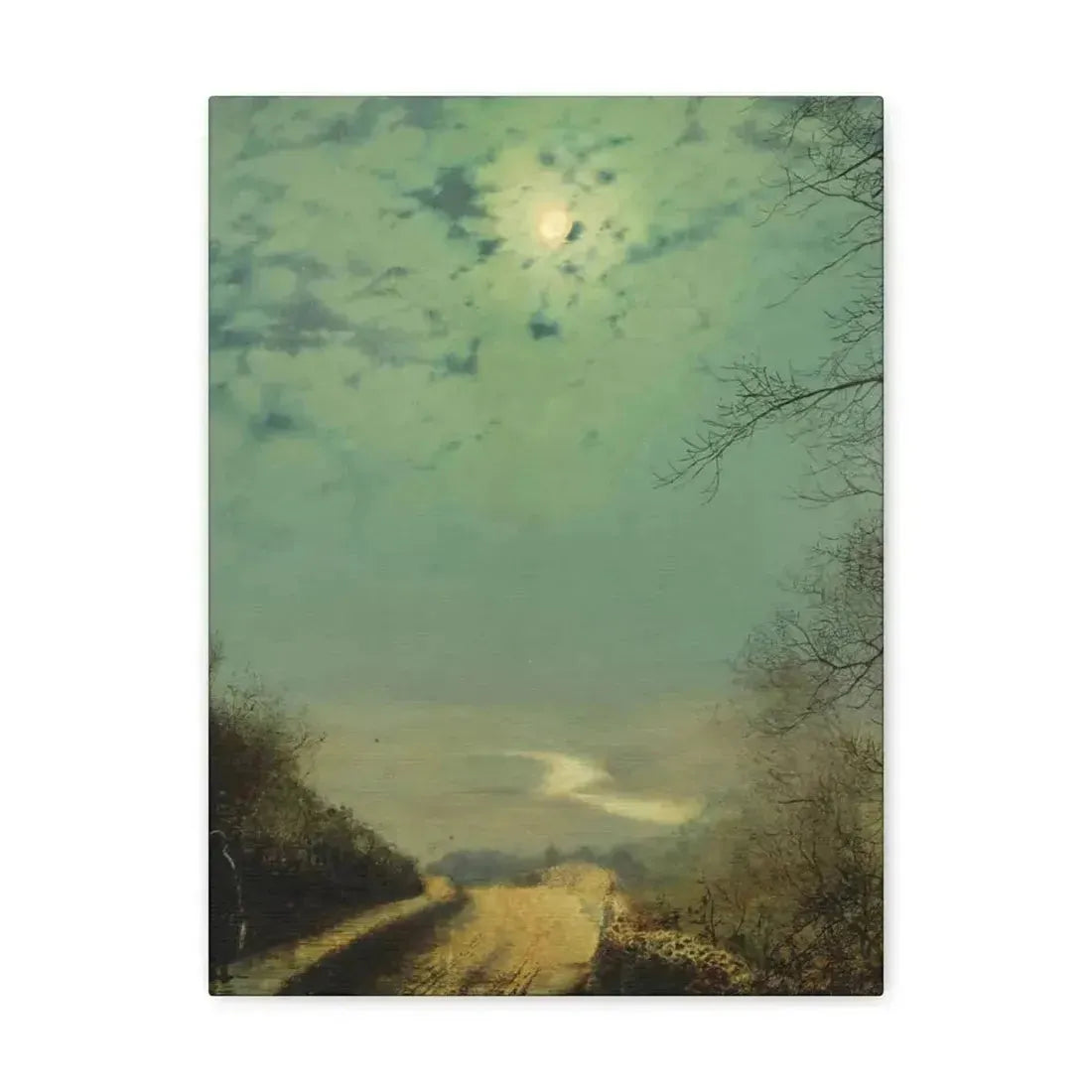 John Atkinson Grimshaw (1836-1893) A Wet Road By Moonlight, Wharfedale - Canvas Wall Art - The Sticker Space