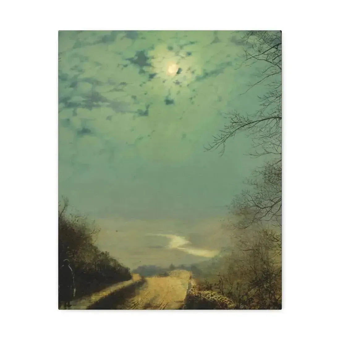 John Atkinson Grimshaw (1836-1893) A Wet Road By Moonlight, Wharfedale - Canvas Wall Art - The Sticker Space