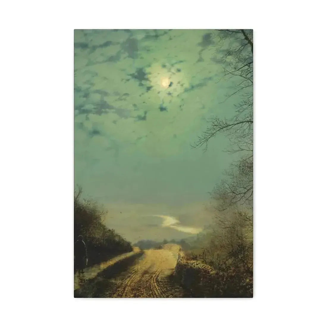 John Atkinson Grimshaw (1836-1893) A Wet Road By Moonlight, Wharfedale - Canvas Wall Art - The Sticker Space