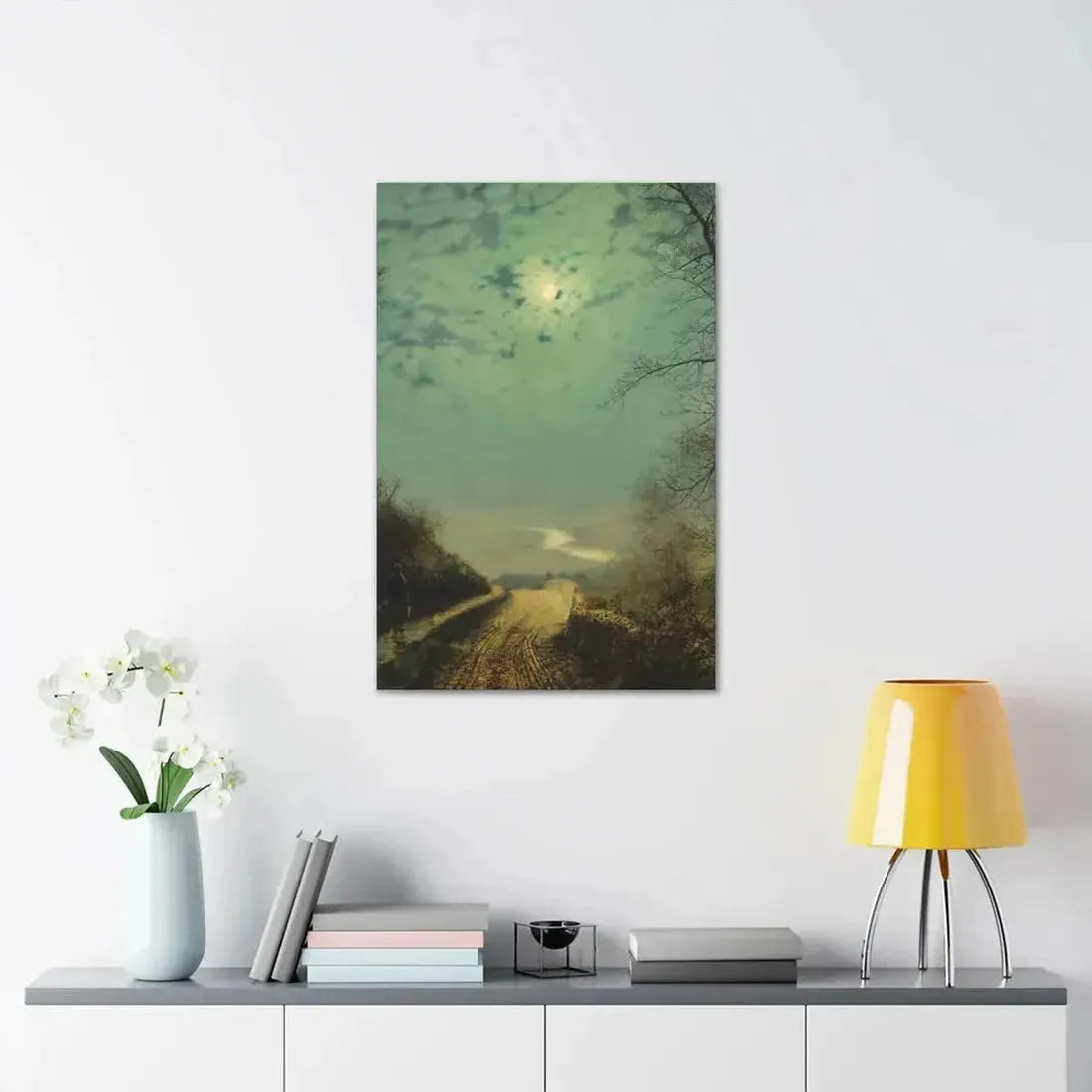 John Atkinson Grimshaw (1836-1893) A Wet Road By Moonlight, Wharfedale - Canvas Wall Art - The Sticker Space