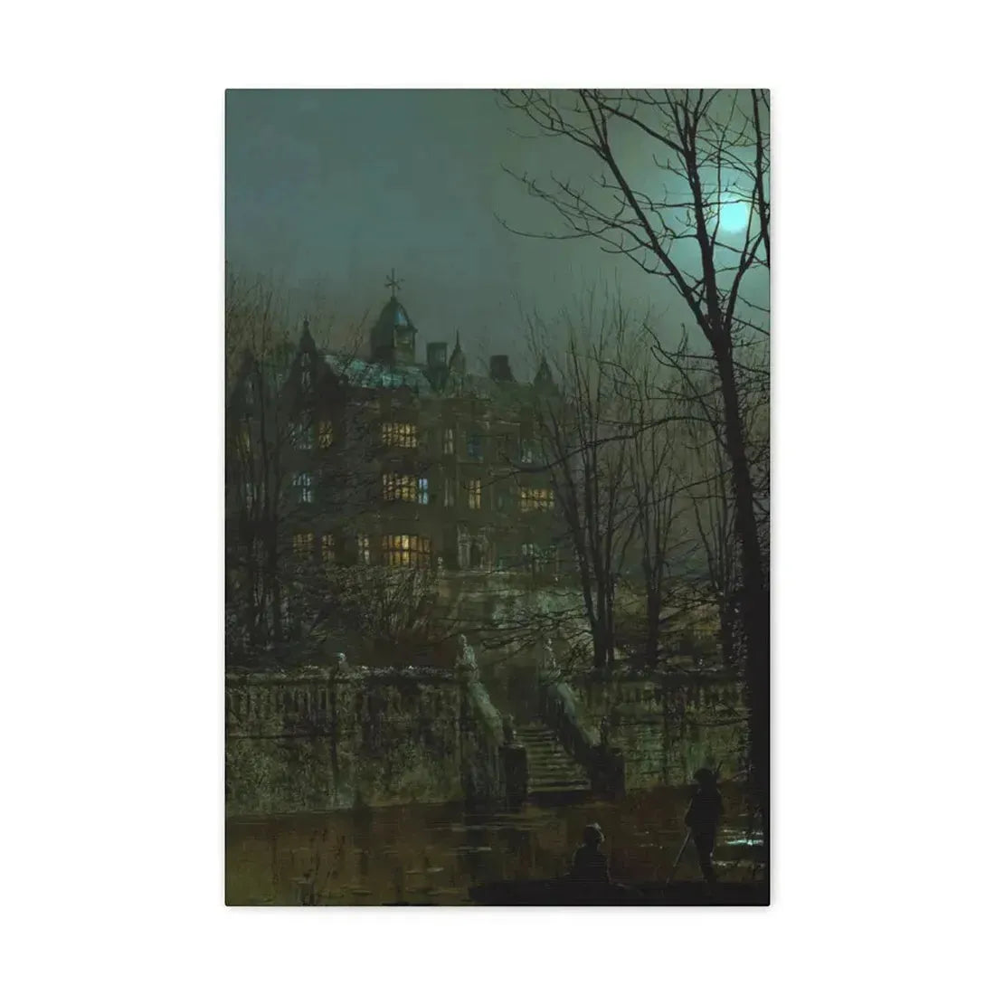 John Atkinson Grimshaw (1836-1893) Knostrop Old Hall, Leeds - 1883 - Canvas Wall Art 16″ x 24″ 1.25" - The Sticker Space