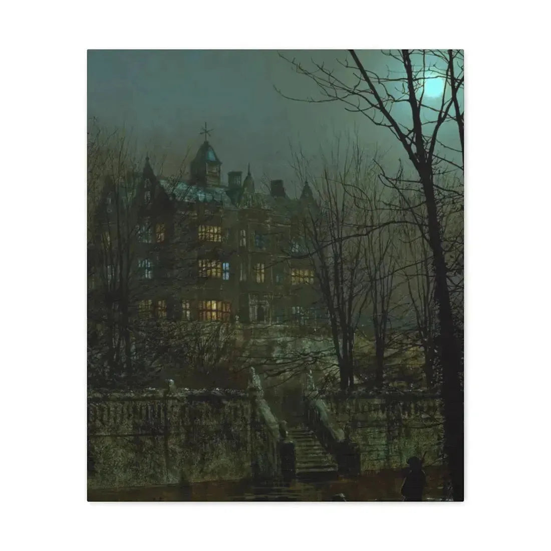 John Atkinson Grimshaw (1836-1893) Knostrop Old Hall, Leeds - 1883 - Canvas Wall Art 20″ x 24″ 1.25" - The Sticker Space