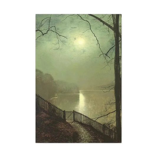 John Atkinson Grimshaw (1836-1893) Moonlight on the Lake, Roundhay Park, Leeds - Canvas Wall Art 24″ x 36″ 1.25" - The Sticker Space