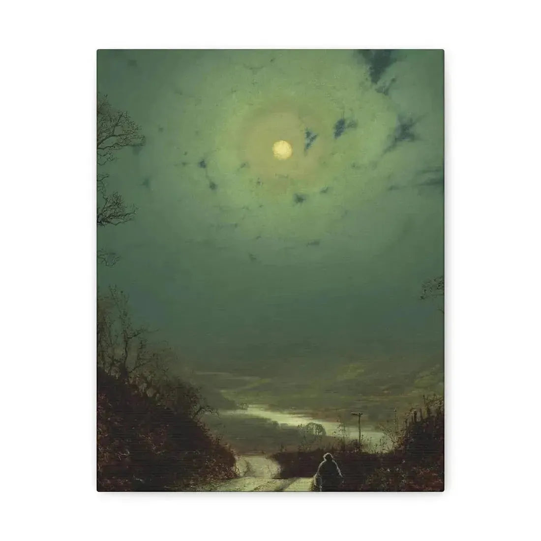 John Atkinson Grimshaw (1836-1893) Moonlight, Wharfedale - 1871 - Canvas Wall Art 11″ x 14″ 1.25" - The Sticker Space