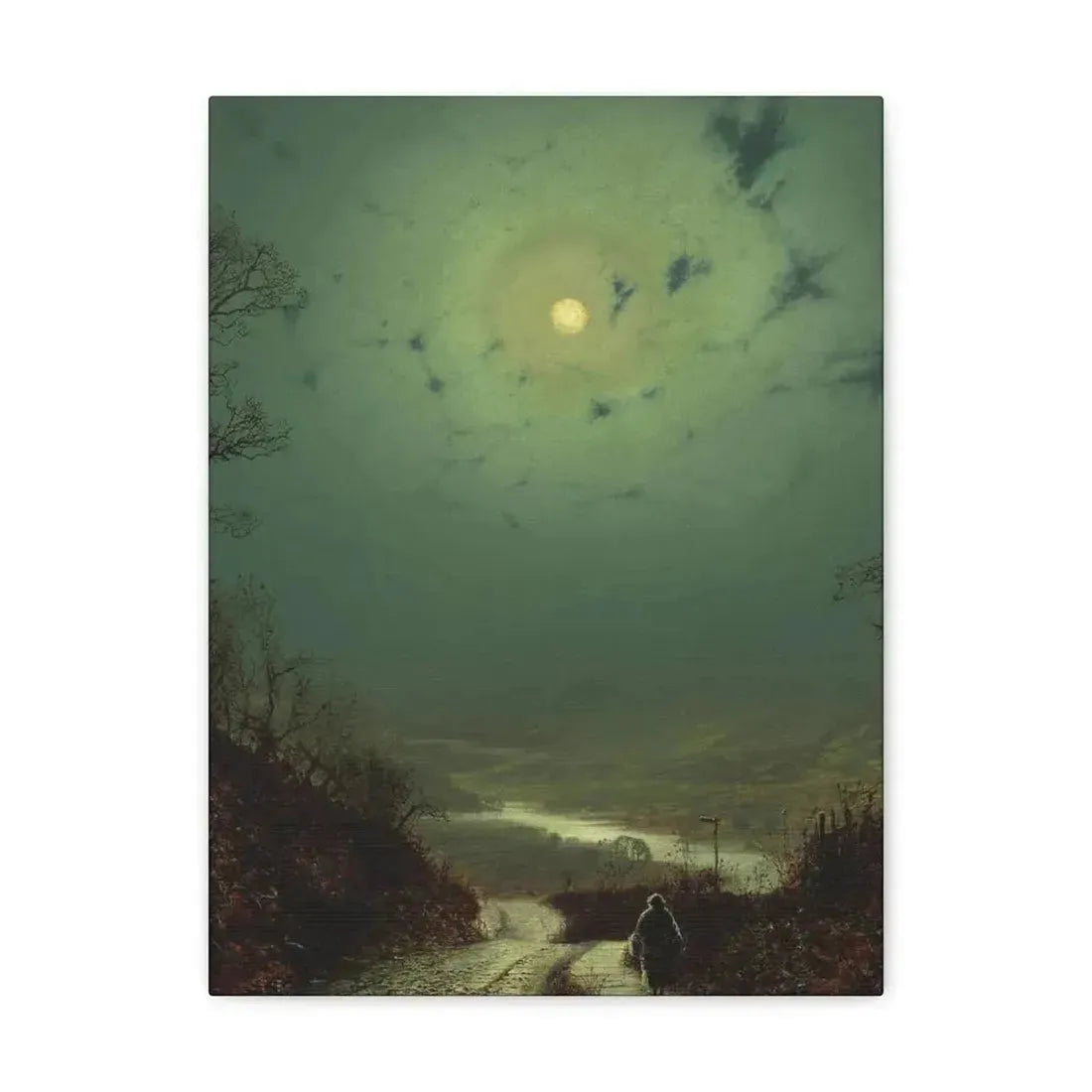 John Atkinson Grimshaw (1836-1893) Moonlight, Wharfedale - 1871 - Canvas Wall Art 12″ x 16″ 1.25" - The Sticker Space