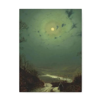 John Atkinson Grimshaw (1836-1893) Moonlight, Wharfedale - 1871 - Canvas Wall Art 12″ x 16″ 1.25" - The Sticker Space